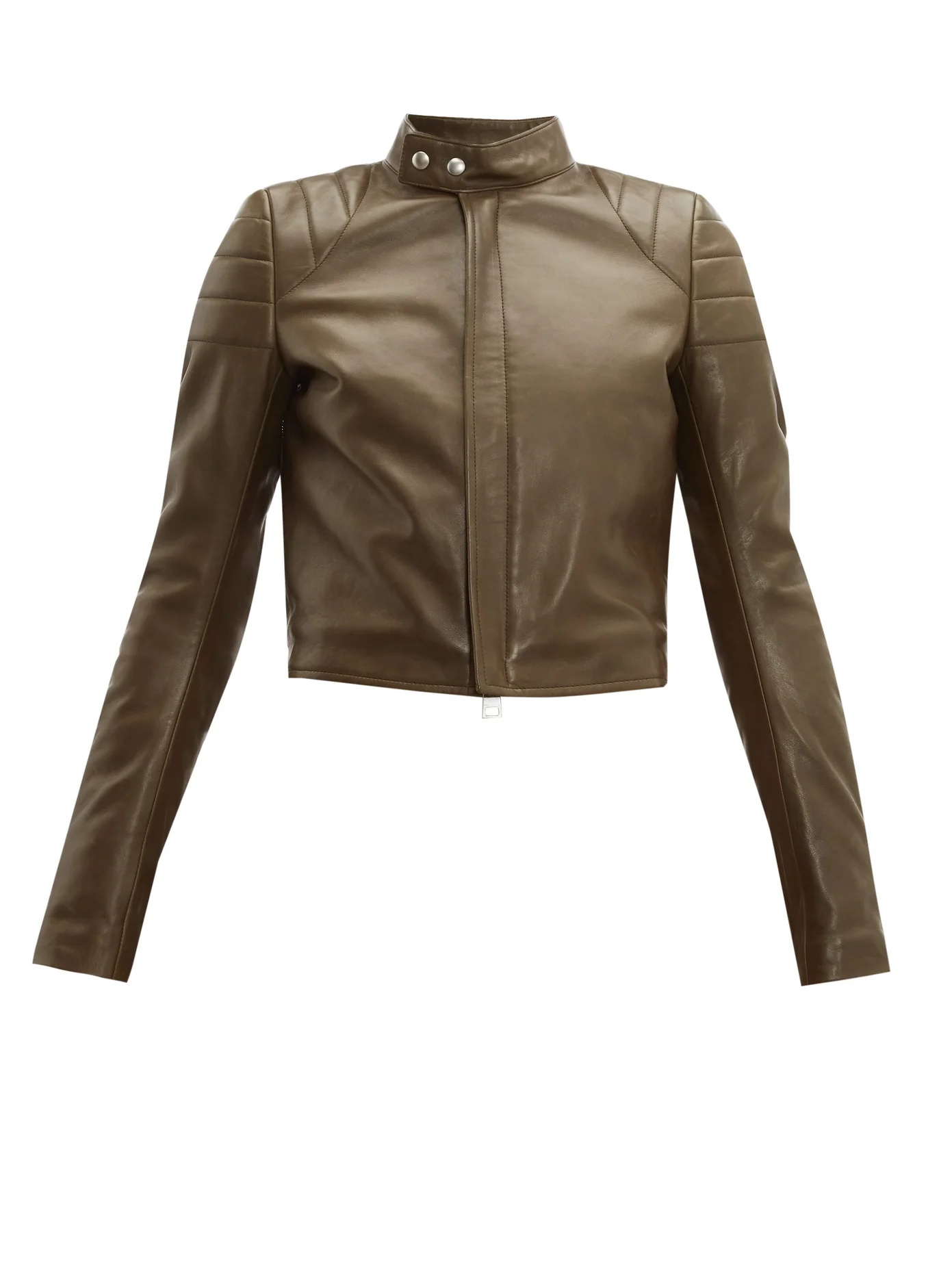 Cropped leather biker jacket - 1