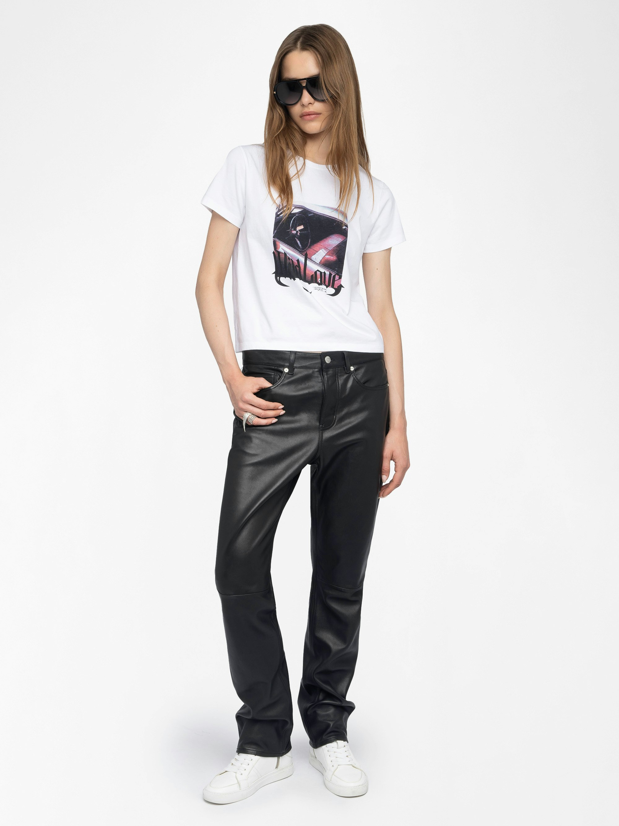 Alys Women's White Graphic Tee with Photoprint - 4
