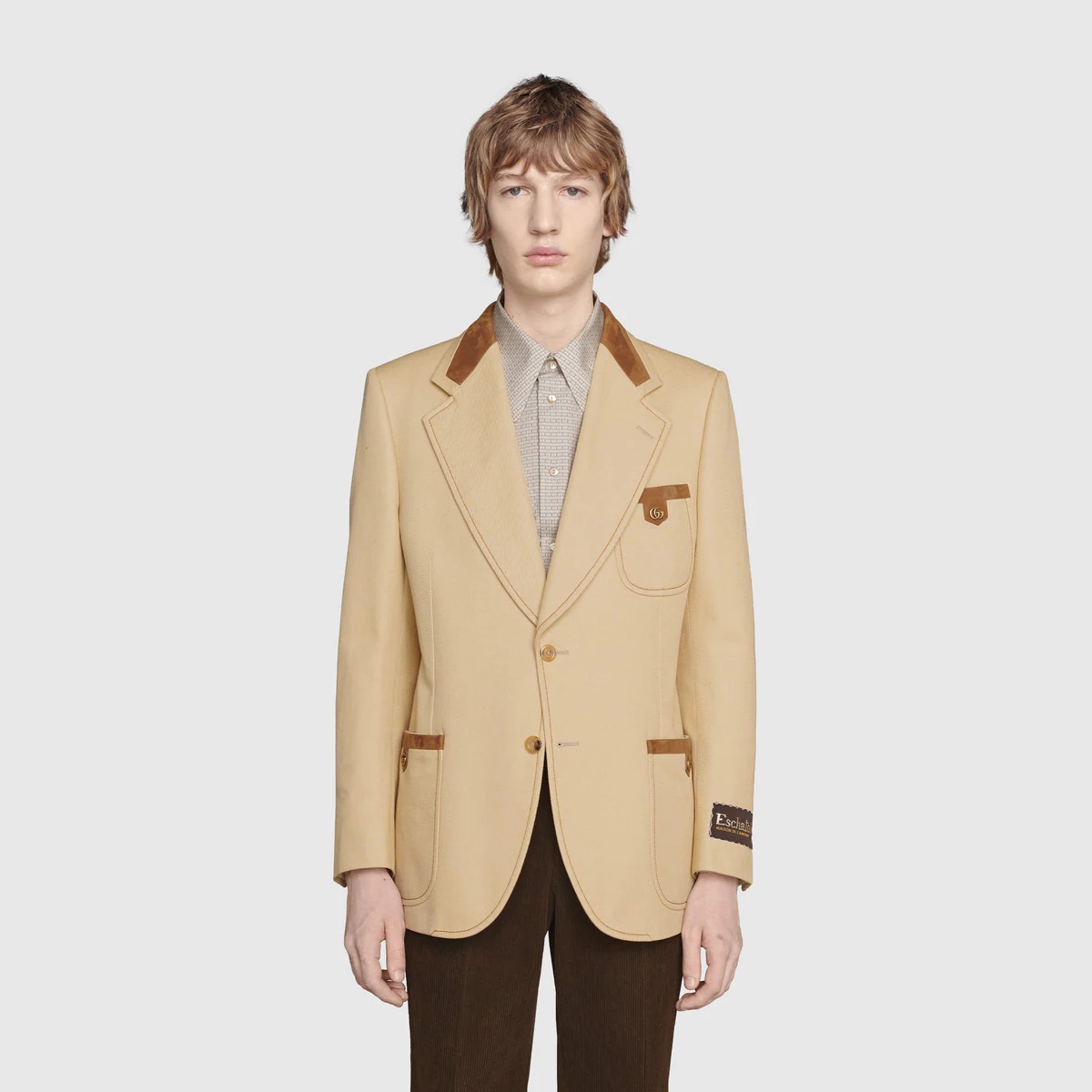 Cotton and suede tailored jacket - 3