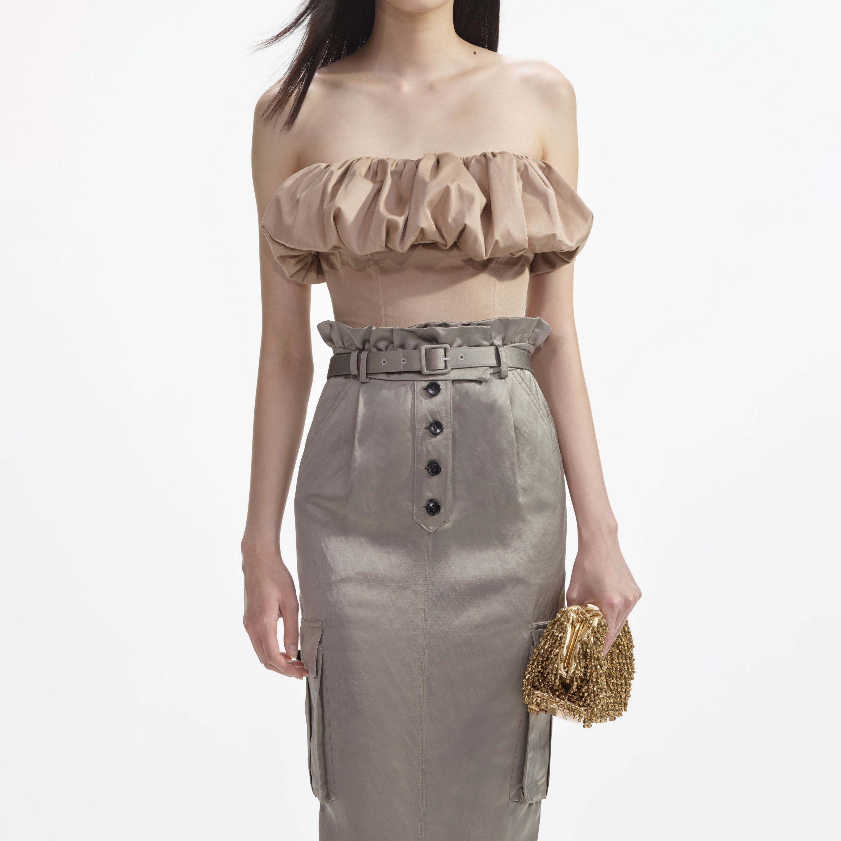 Beige Taffeta Bandeau Top - 4