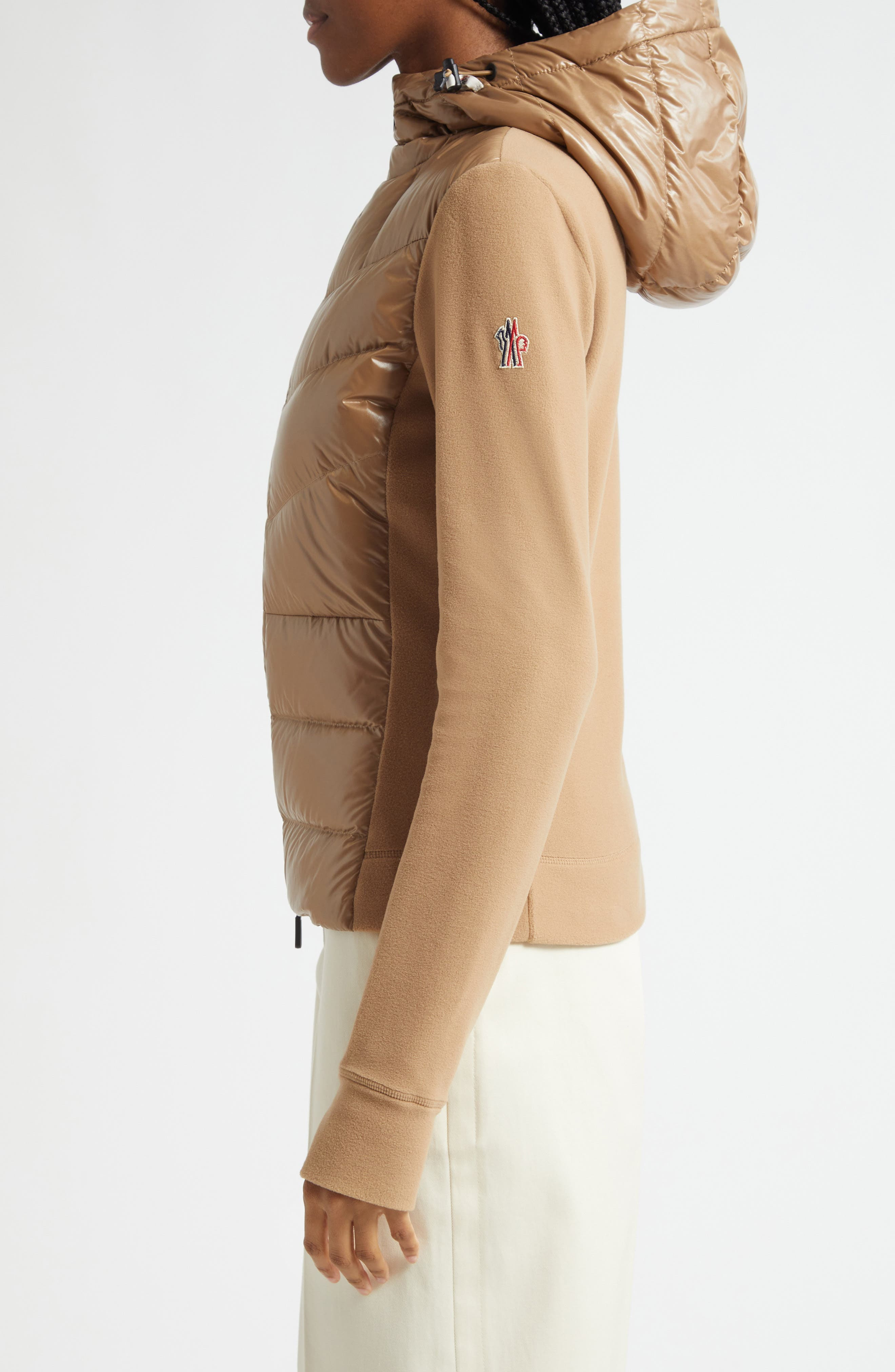 Moncler Grenoble Fleece & Quilted Down Hooded Jacket in Beige at Nordstrom - 3