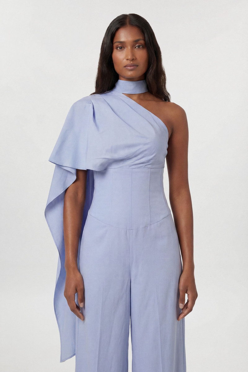 KAREN MILLEN Premium Tailored Linen High Neck One Shoulder Wide Leg Jumpsuit outlook