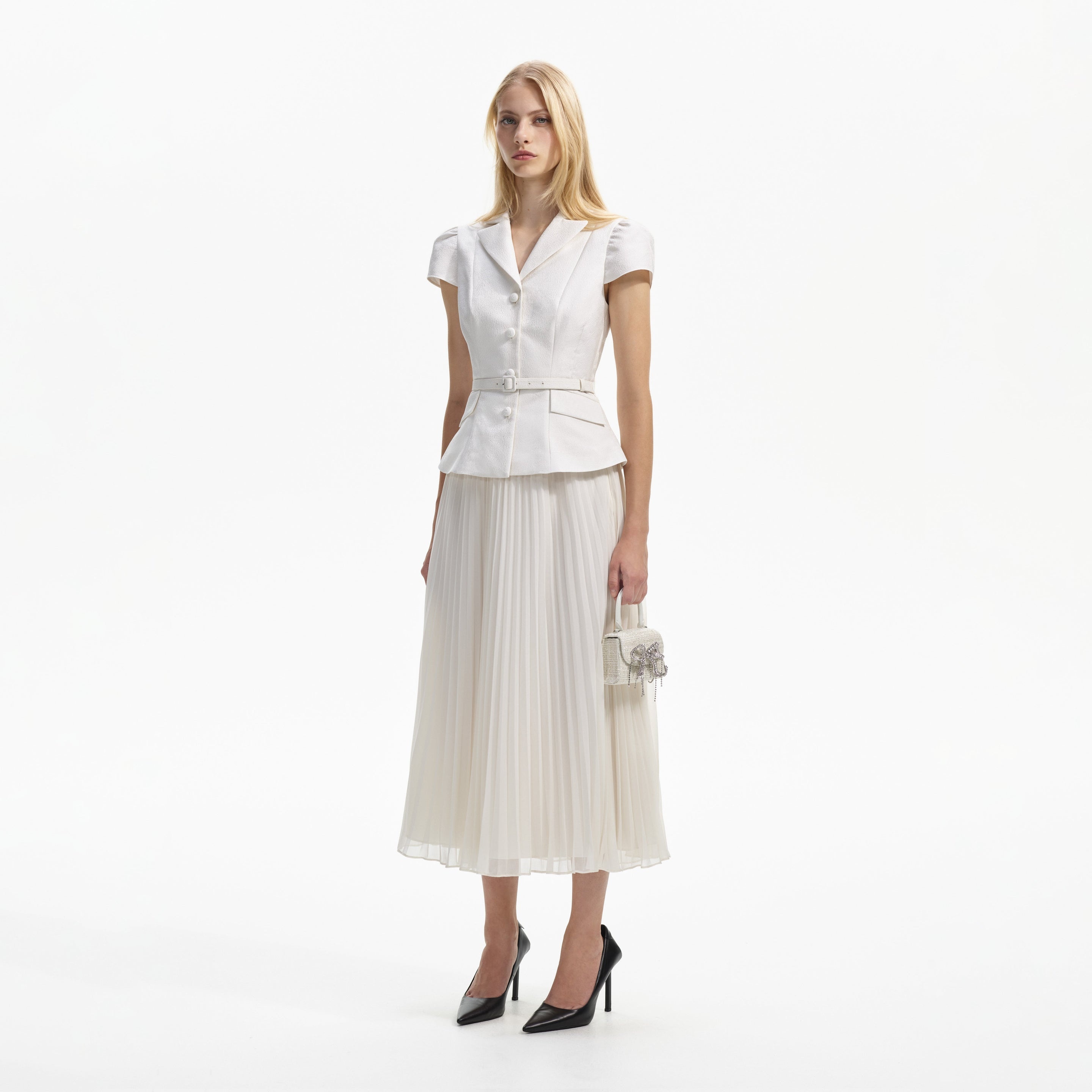 White Textured Midi Dress - 2