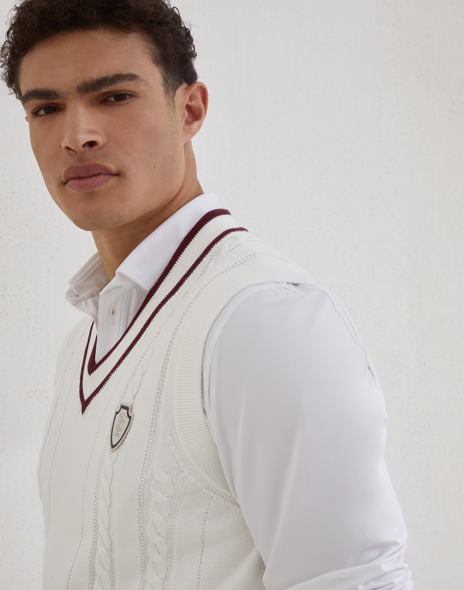 Cotton cable knit sweater vest with logo - 3
