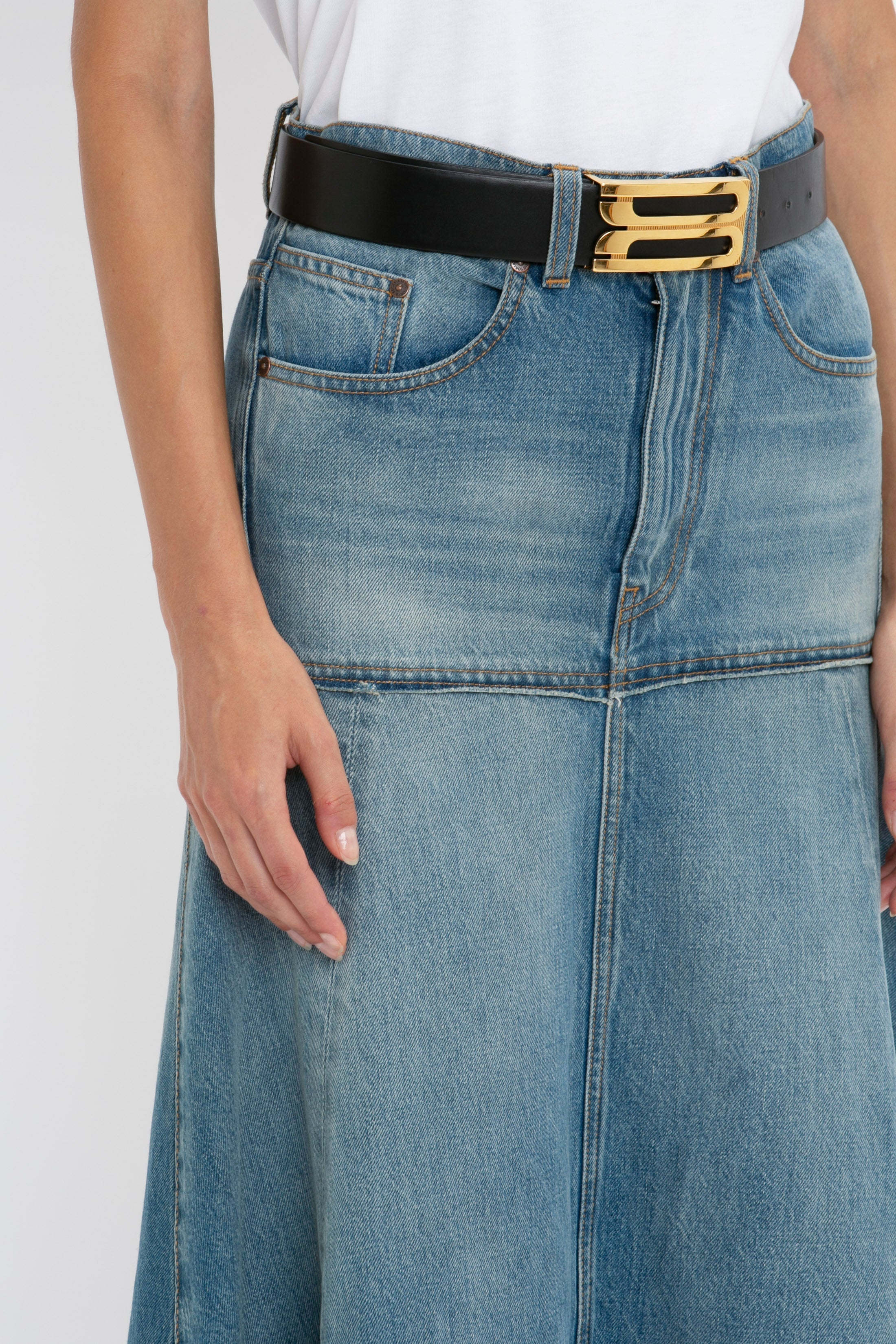 Patched Denim Skirt In Vintage Wash - 5