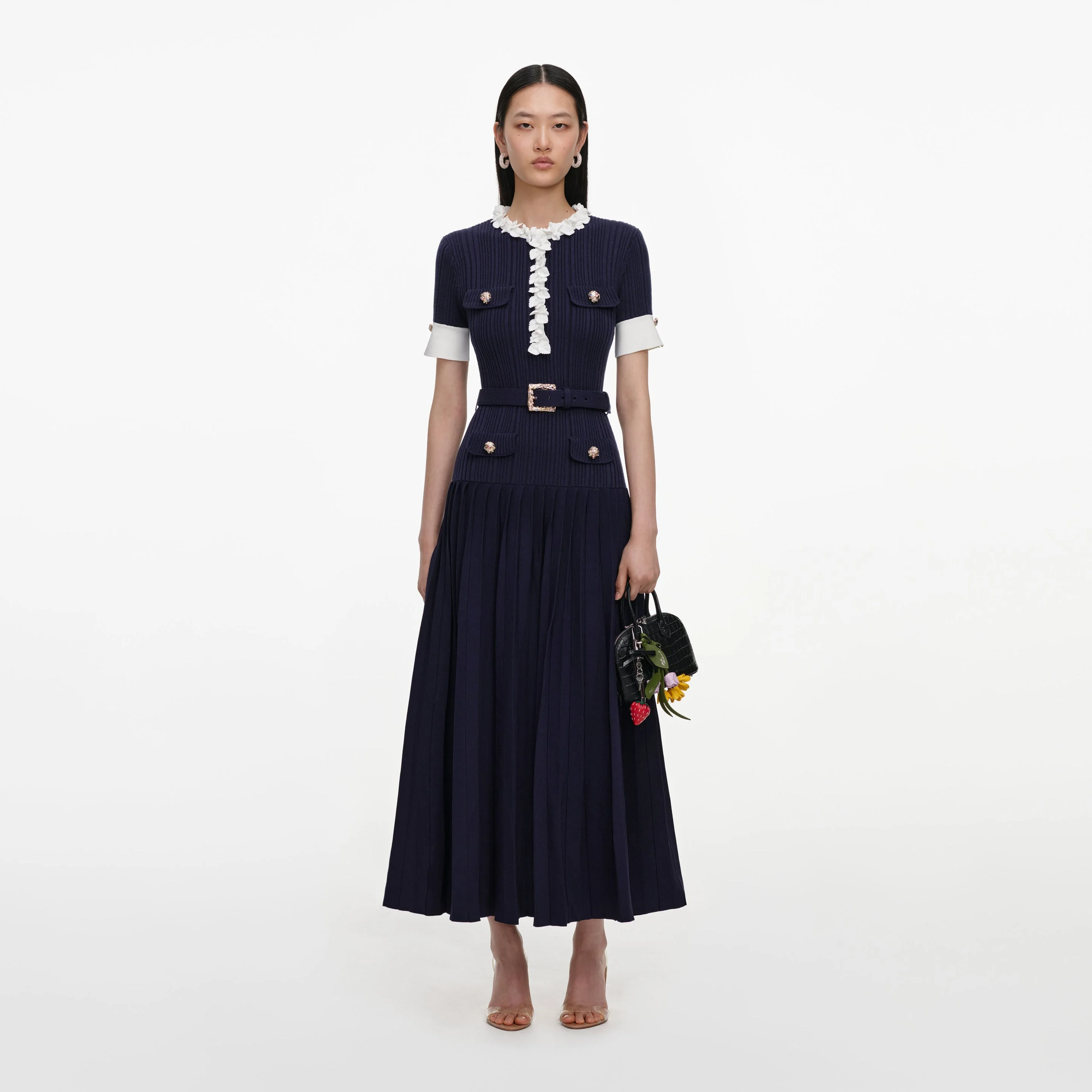 Navy Rib Knit Midi Dress - 1