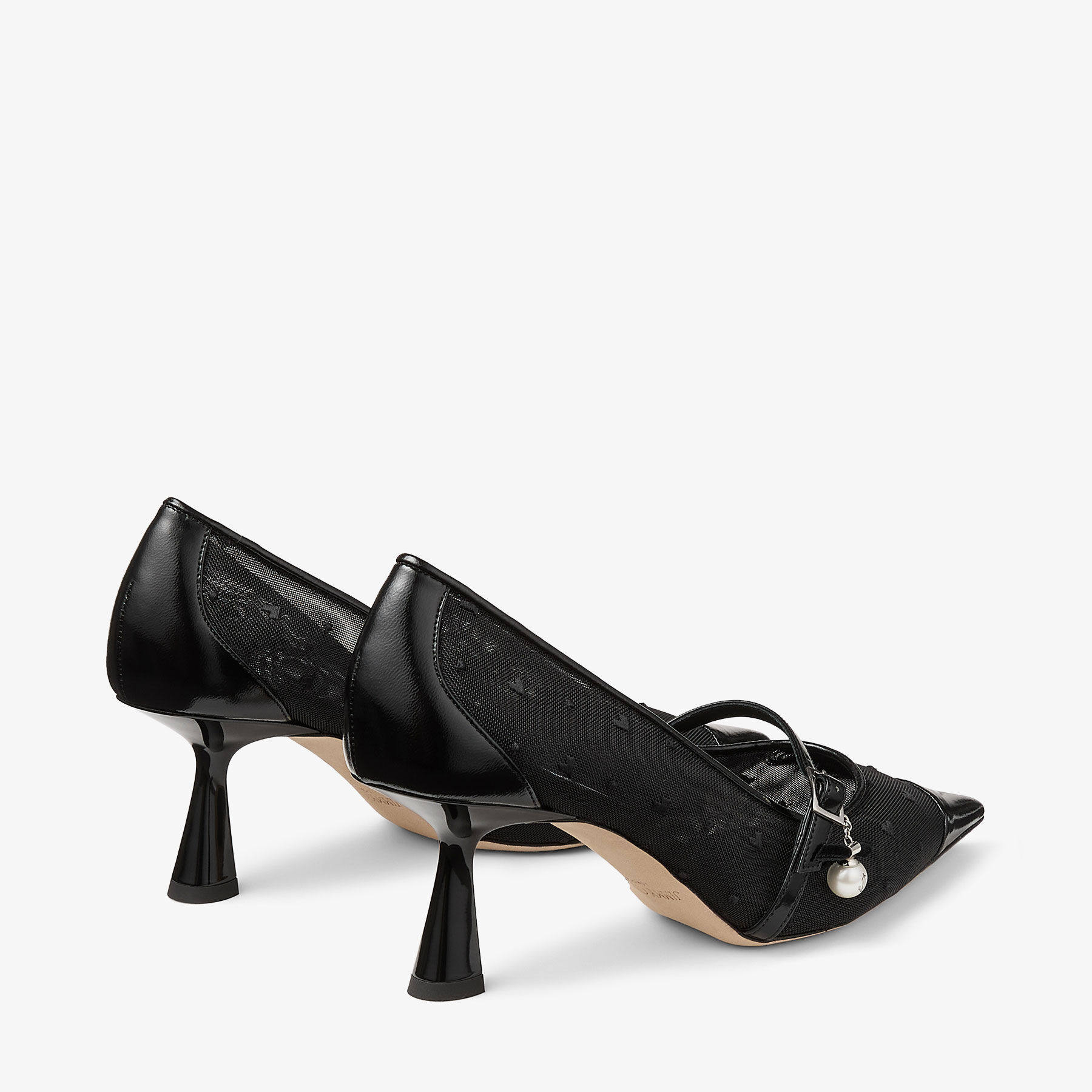 Aren Pump 65
Black Spazzolato and Heart Mesh Pumps with Pearl Charm - 6