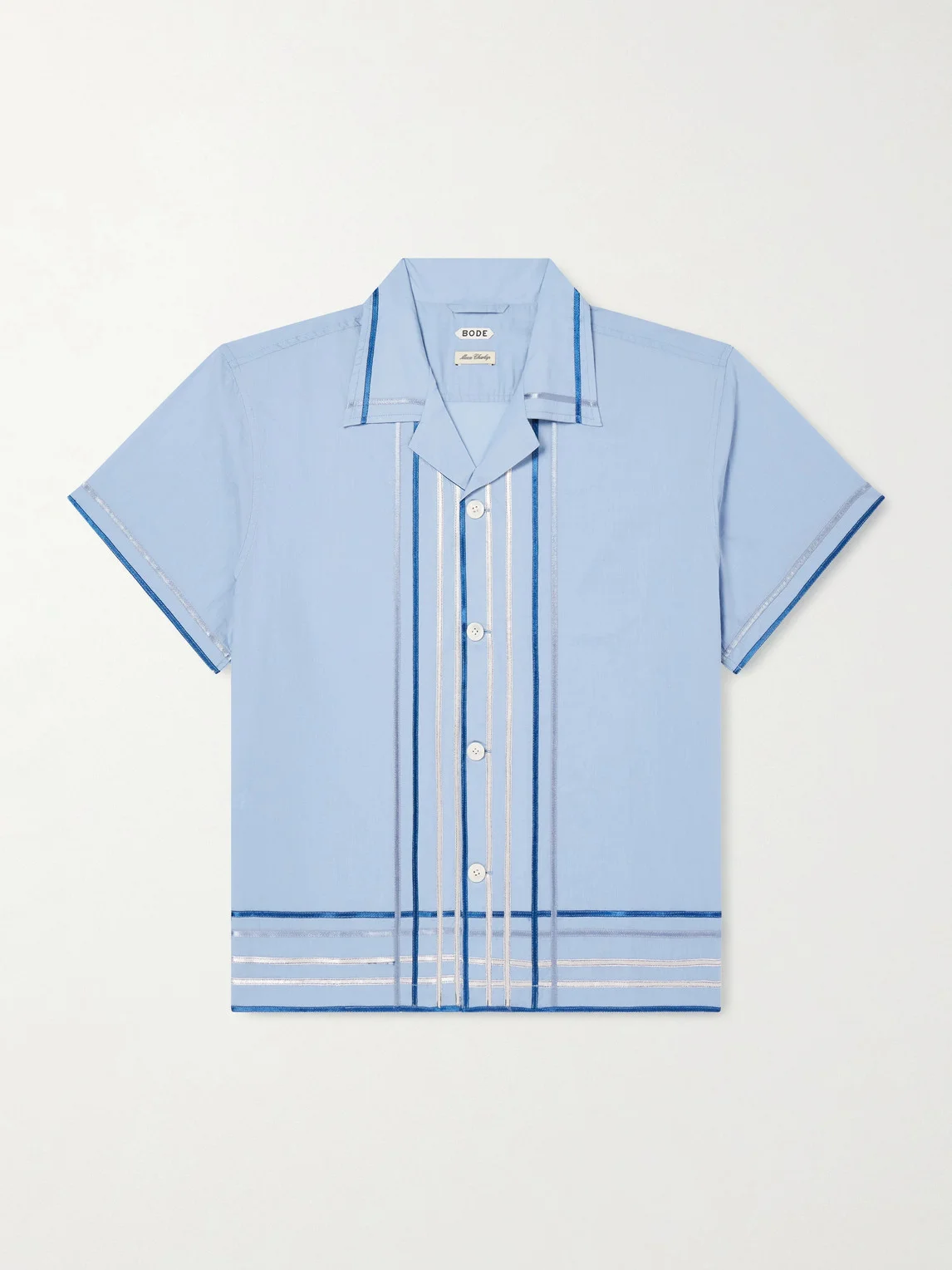 Ribbon Plaid Camp-Collar Satin-Trimmed Cotton-Poplin Shirt - 1