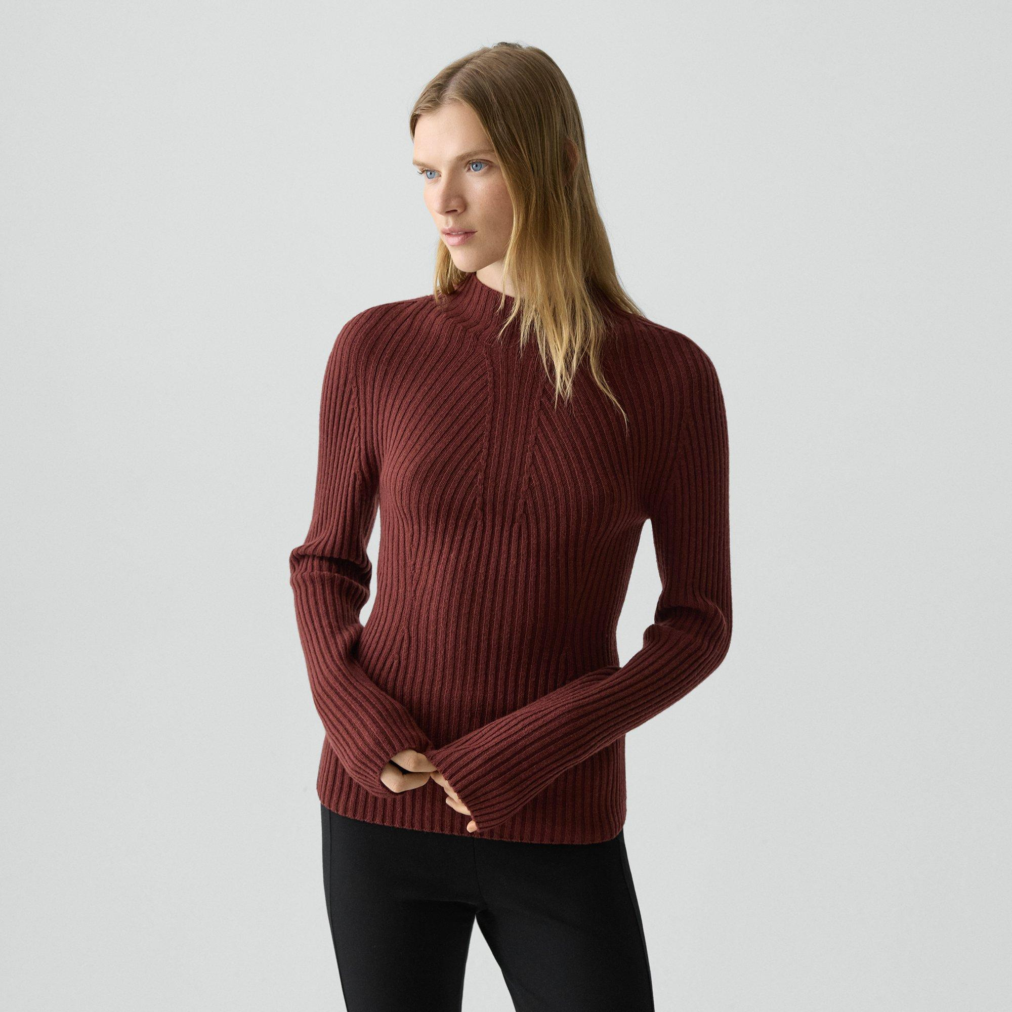 Ribbed Mock Neck Sweater in Cashmere - 3