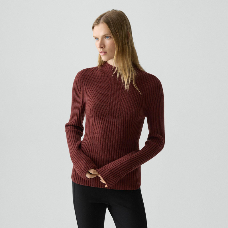 Ribbed Mock Neck Sweater in Cashmere 3