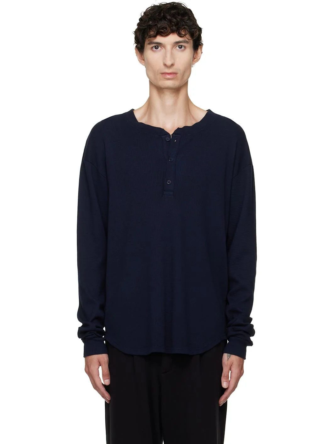 Navy Thermal Baseball Hem Henley - 1