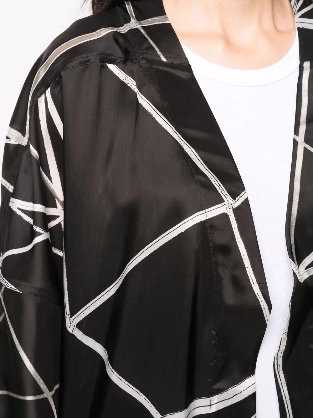 geometric-print V-neck coat - 5