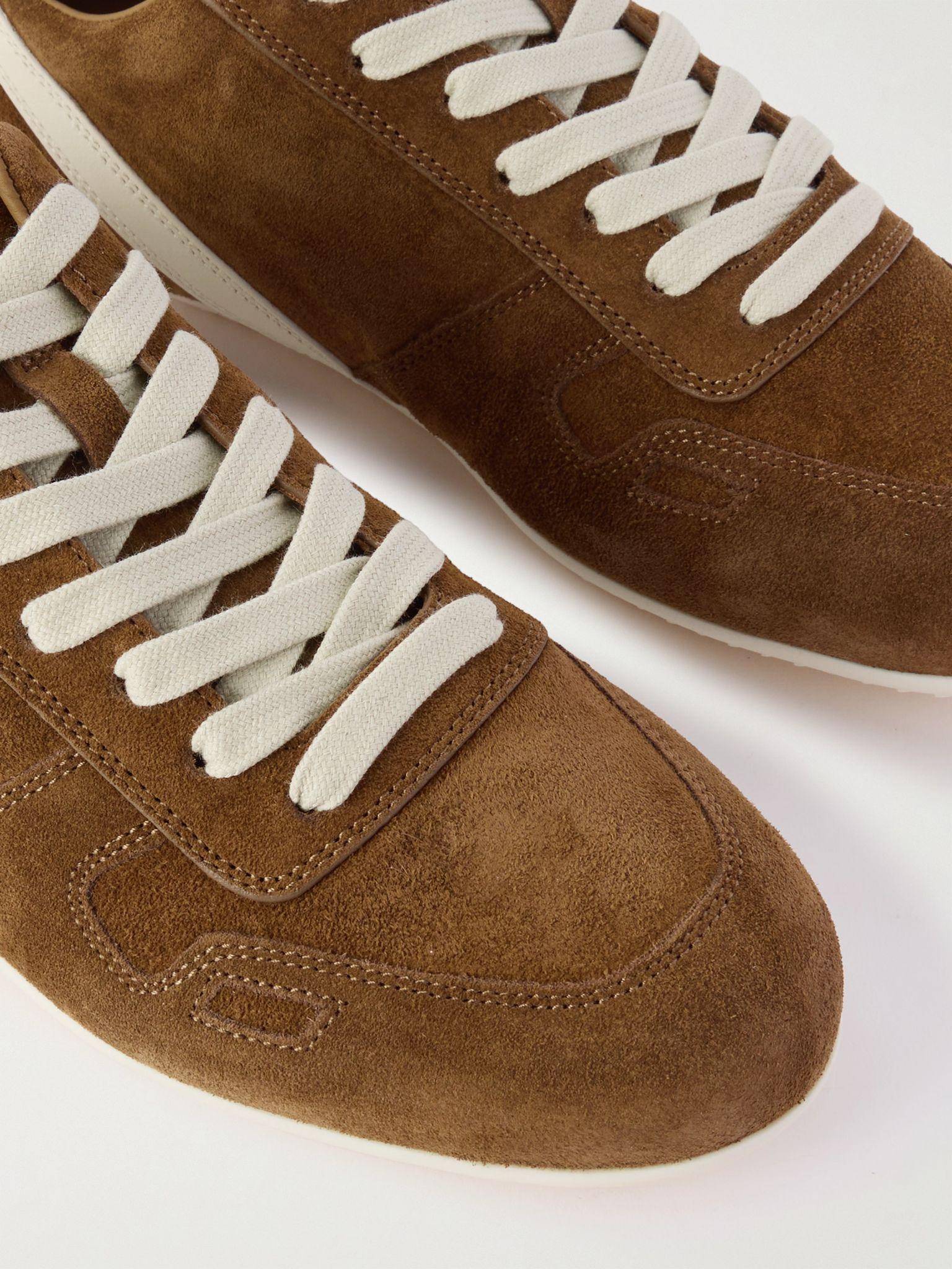 Leather-trimmed suede sneakers Tan - 4