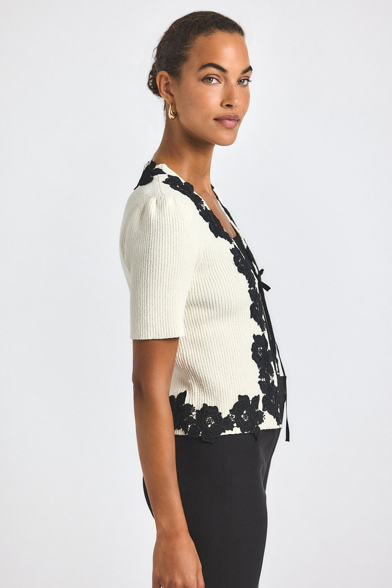 MAES SHORT SLEEVE CARDIGAN WITH LACE TRIM 3