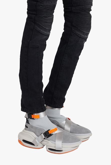 Gray suede and knit B-Bold sneakers with straps - 8