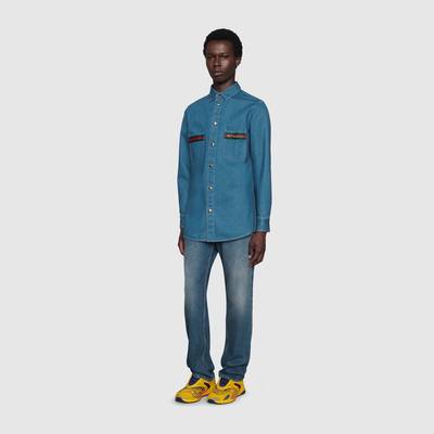 GUCCI Stonewashed denim shirt with Web outlook