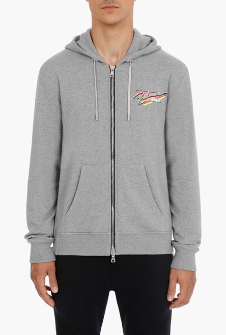 Gray cotton sweatshirt with small multicolor Balmain Paris logo - 5