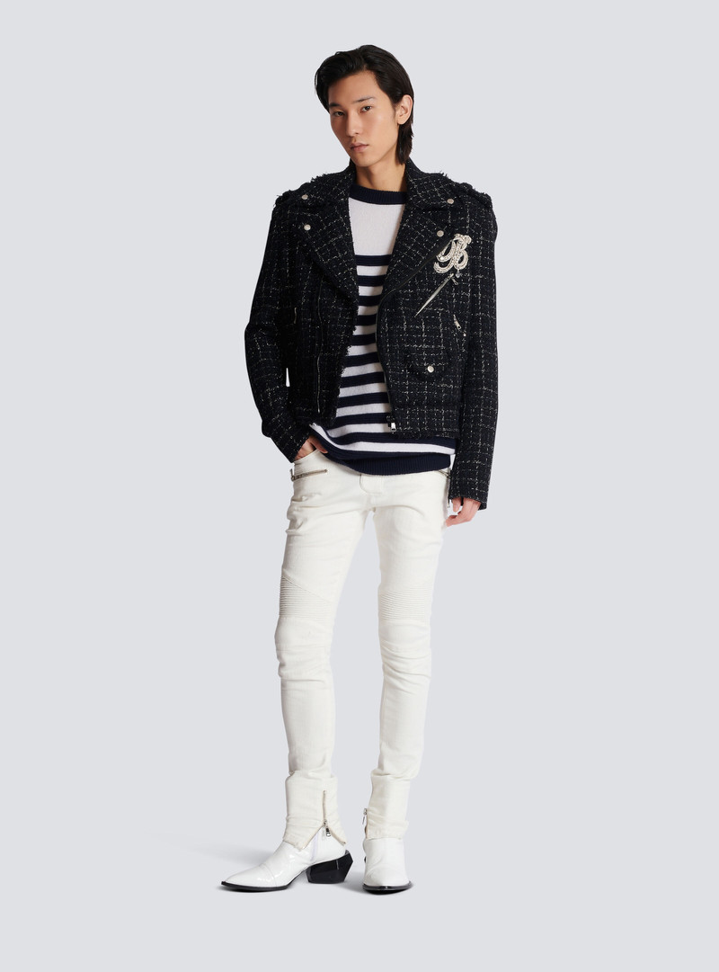 Balmain PB signature tweed biker jacket outlook
