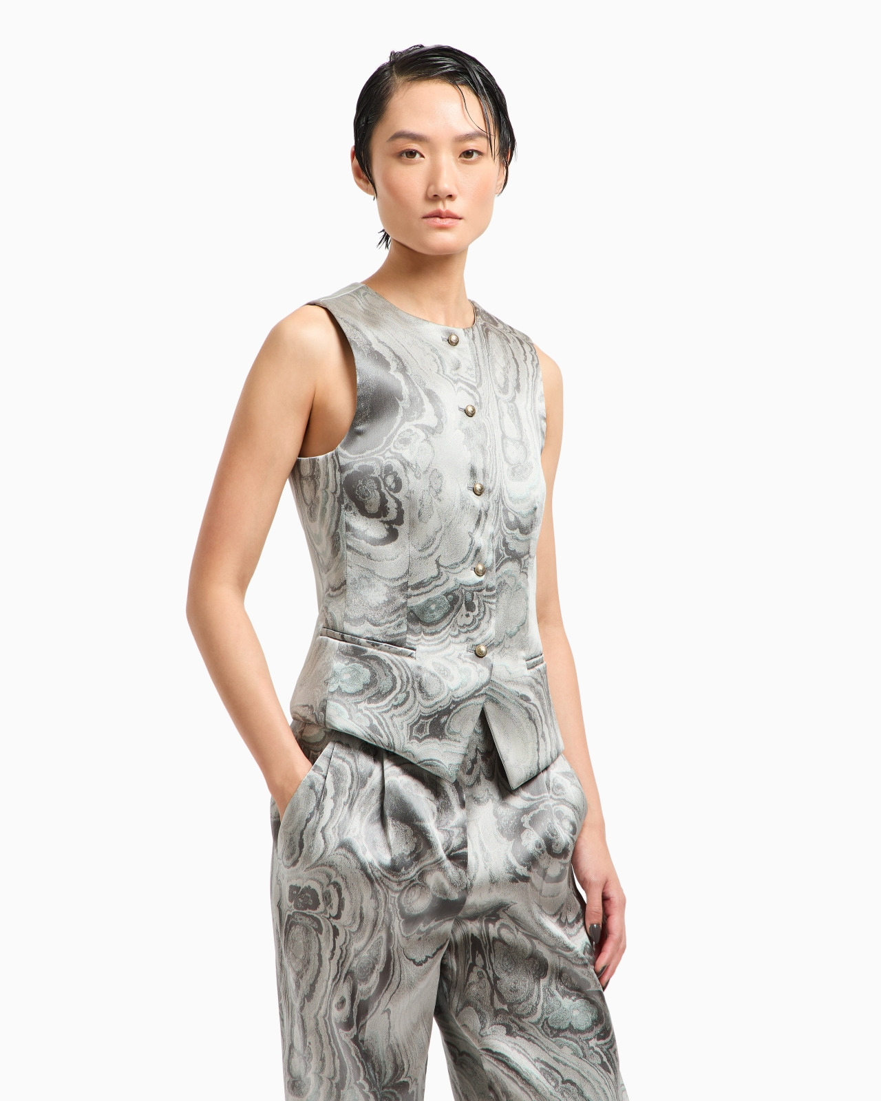 SINGLE-BREASTED JACQUARD WAISTCOAT - 4