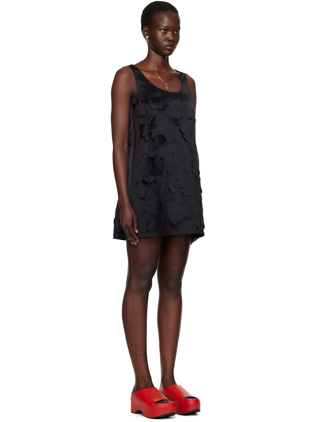 Black Flared Duchess Satin Minidress - 2