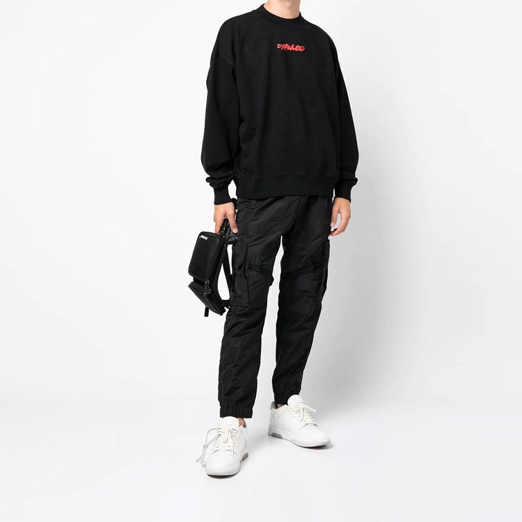 Men's Off-White FW21 Logo Arrow Pattern Printing Pullover Loose Fit Black OMBA054F21FLE0091084 - 3