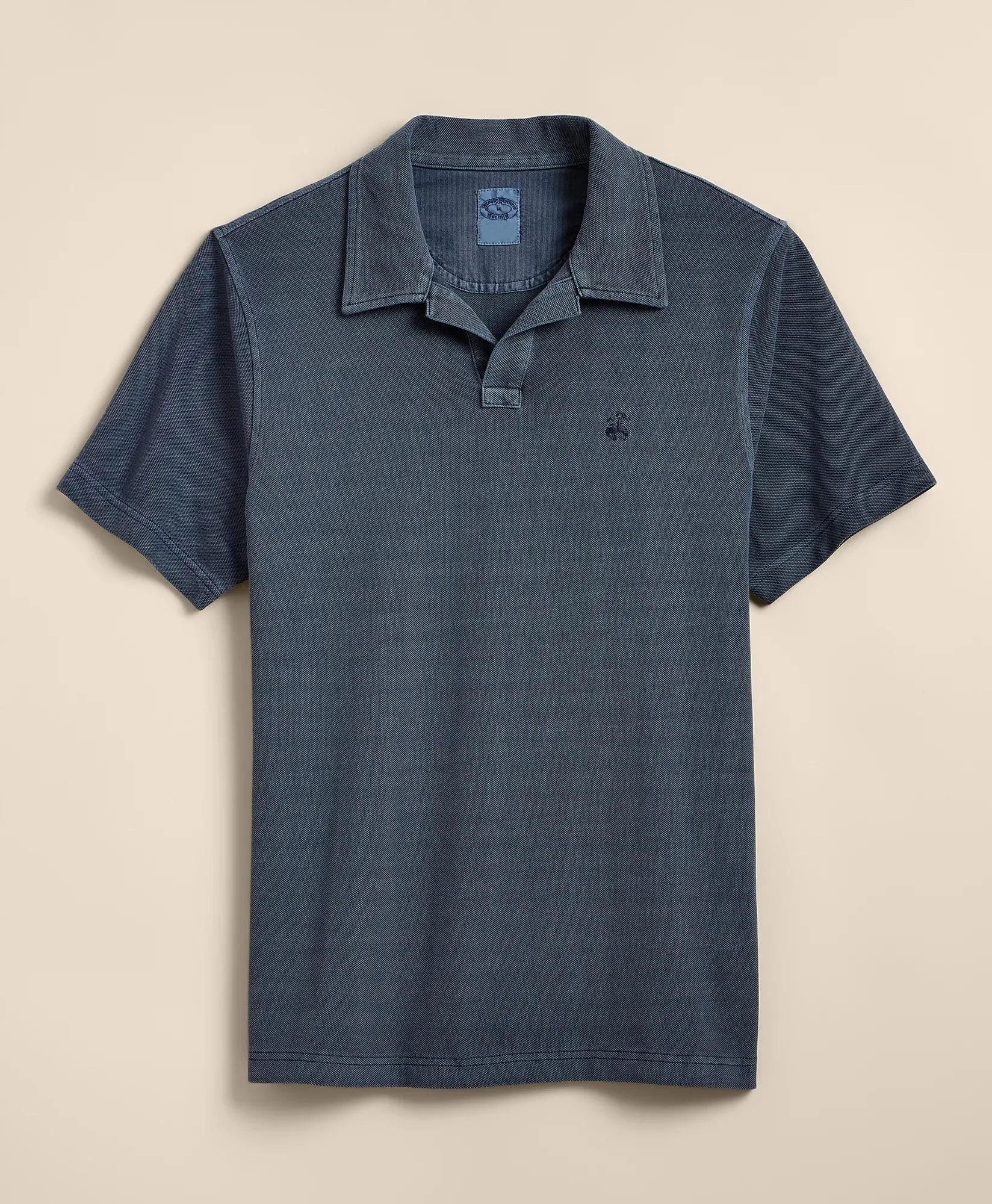 Cotton Pique Garment-Dyed Johnny Collar Polo Shirt - 1