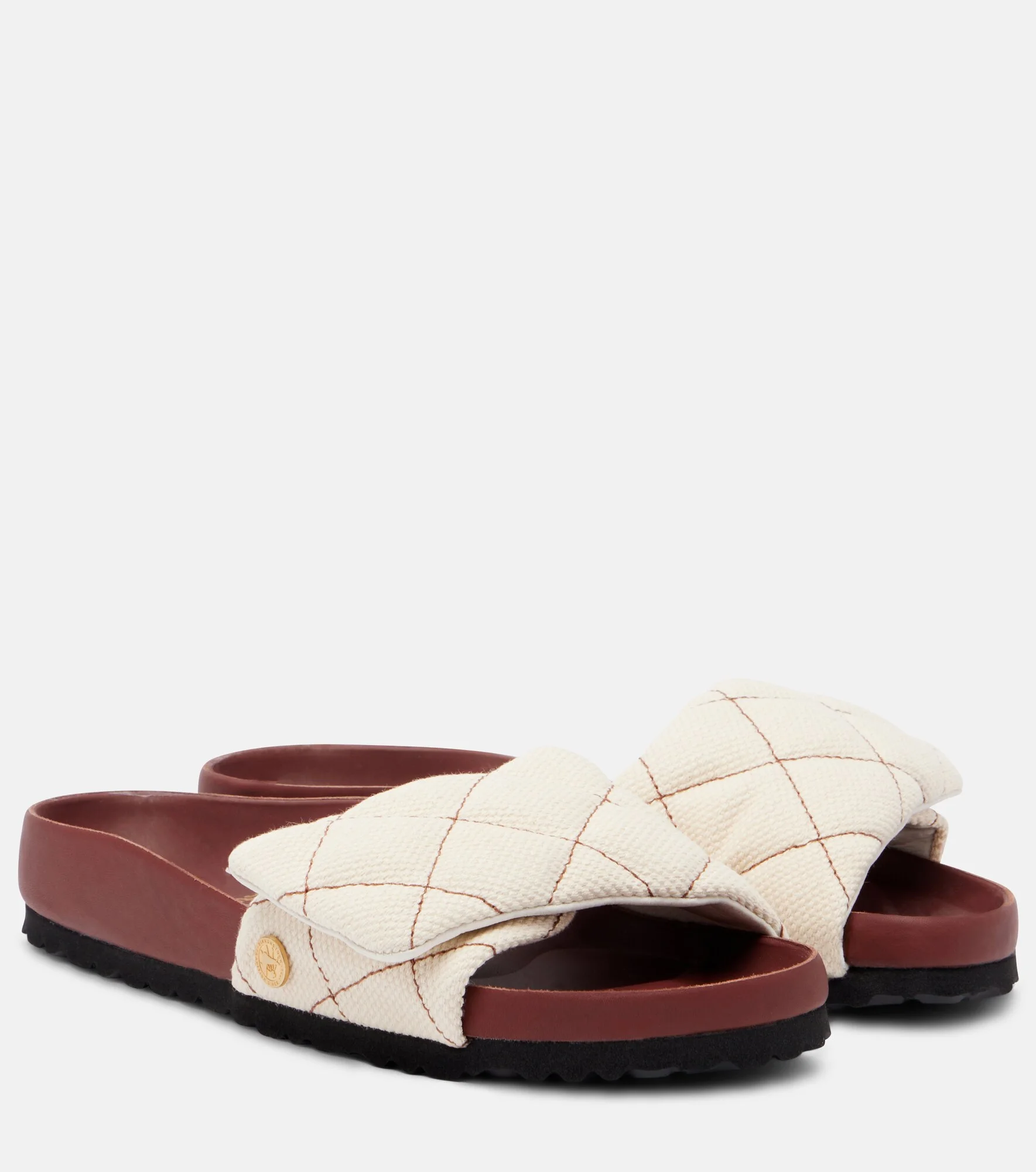 Sylt leather-trimmed quilted canvas slides - 1
