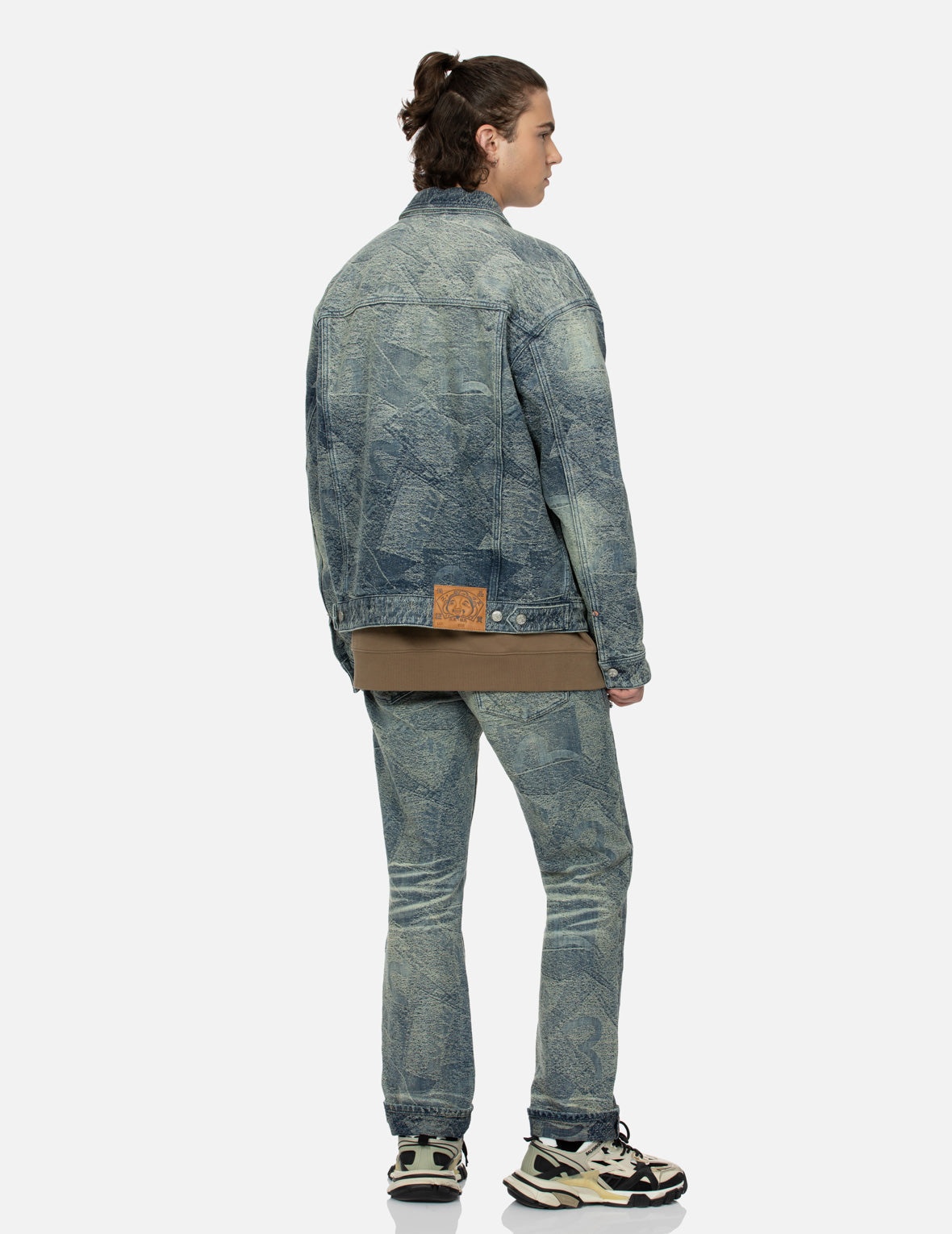 ALLOVER POCKET PRINT AND SEAGULL EMBROIDERY LOOSE FIT DENIM JACKET - 4