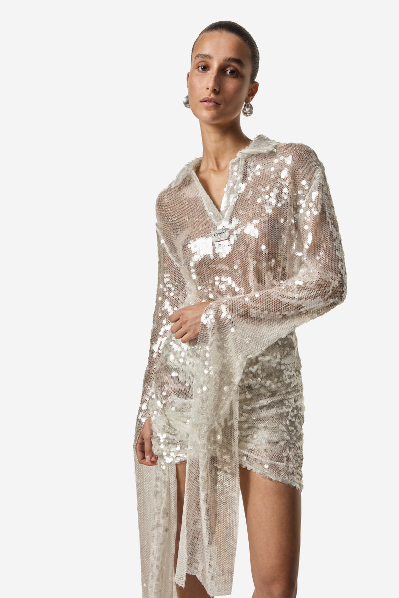 coperni glitter dress Coperni Blue Sheer Lace Crochet Sequin Cut Out Dress Gown – PauméLosAngeles main image 0