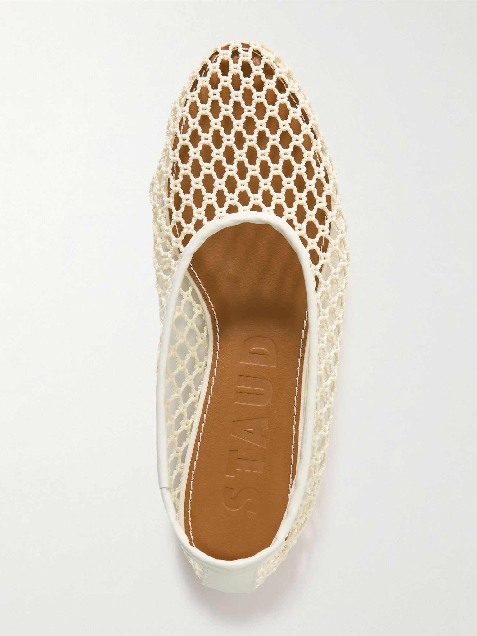 Alba leather-trimmed crocheted ballet flats Off-white - 5