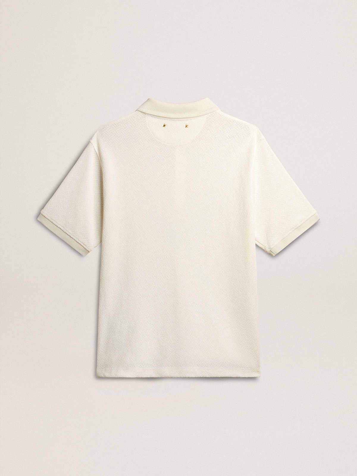 Men's polo shirt in white cotton with mother-of-pearl buttons - 6