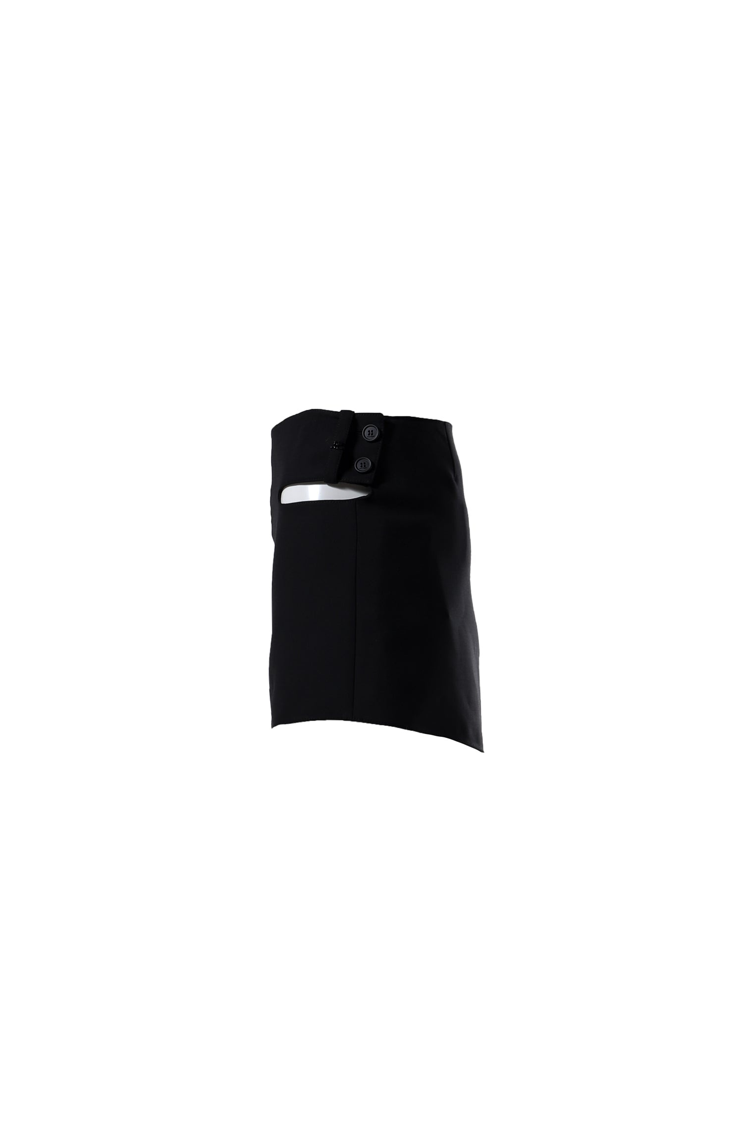 DOUBLE BUCKLE POLYWOOL MINI SKIRT / BLK - 3