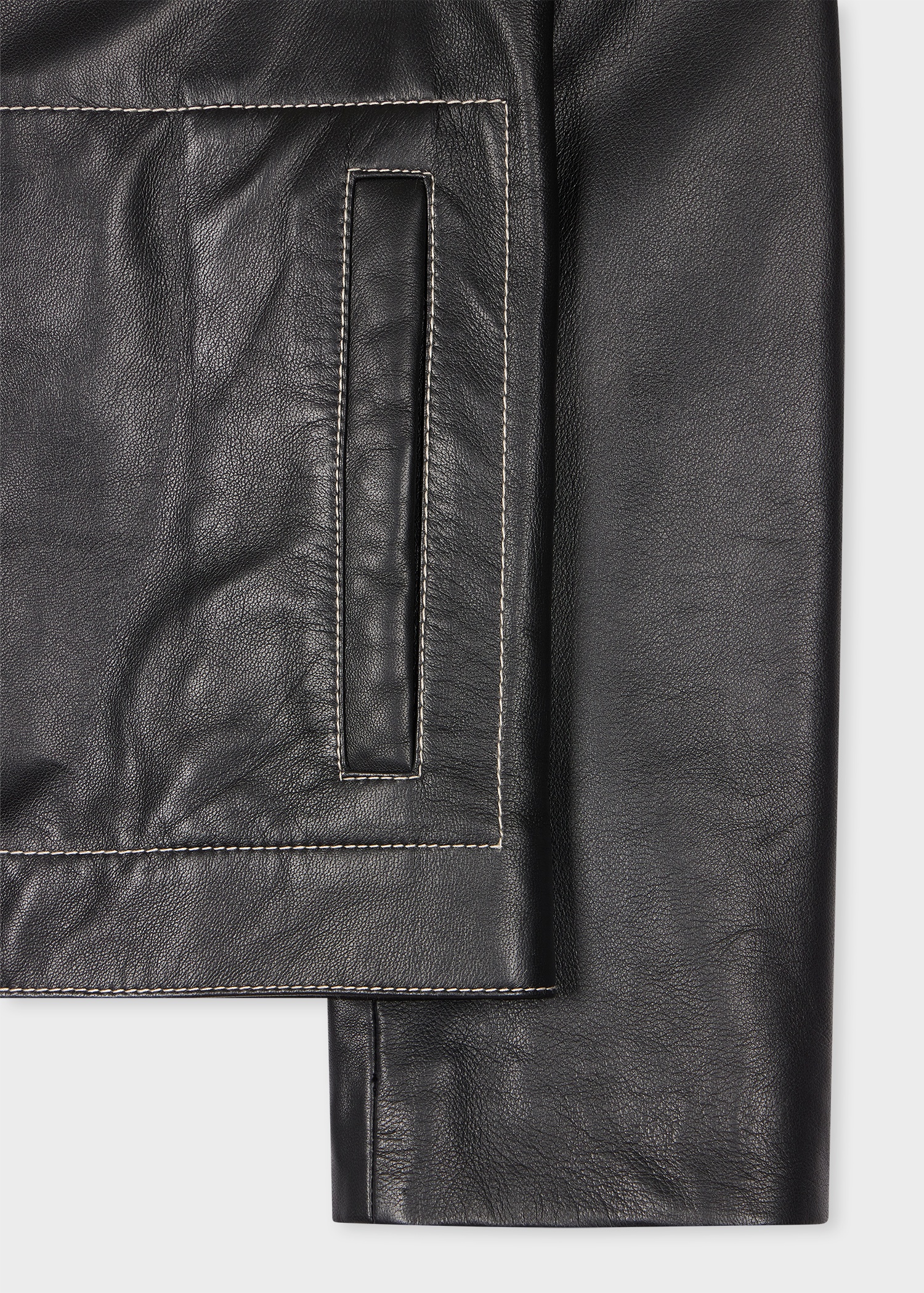 Women's Black Leather Contrast Stitch Jacket - 3