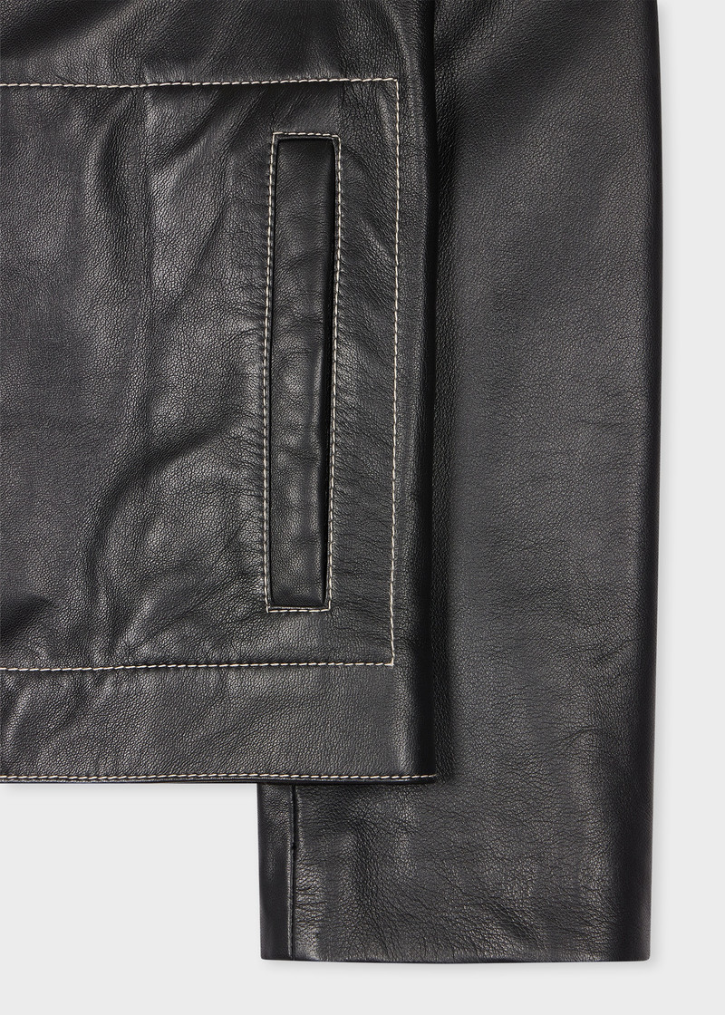 Women's Black Leather Contrast Stitch Jacket 3