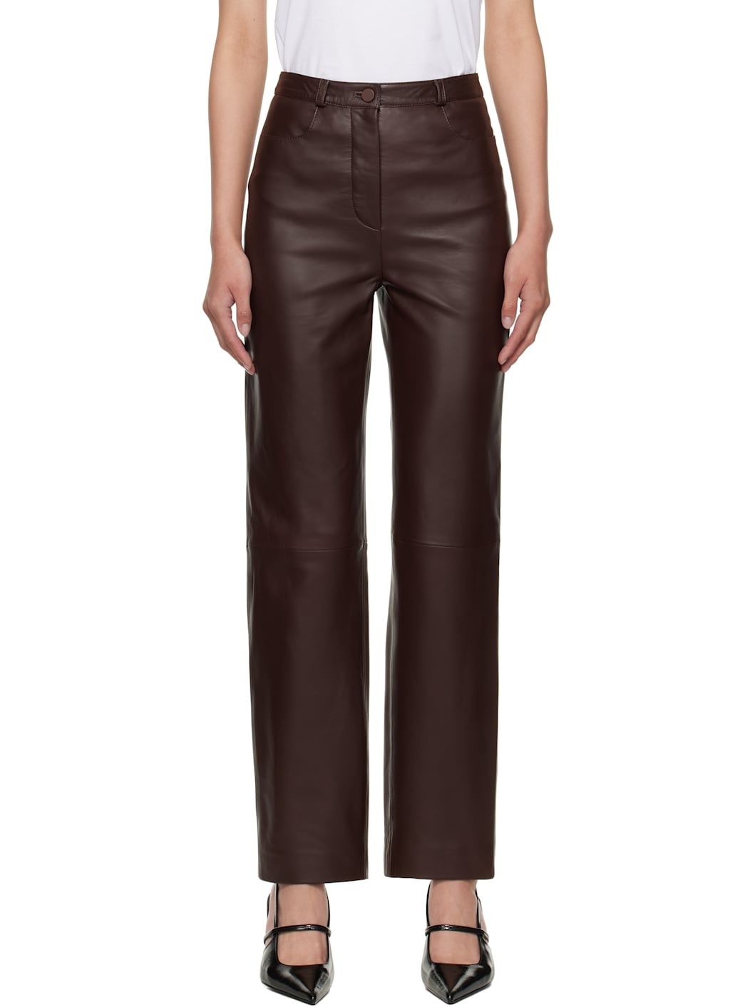 Burgundy Cobe Leather Pants - 1
