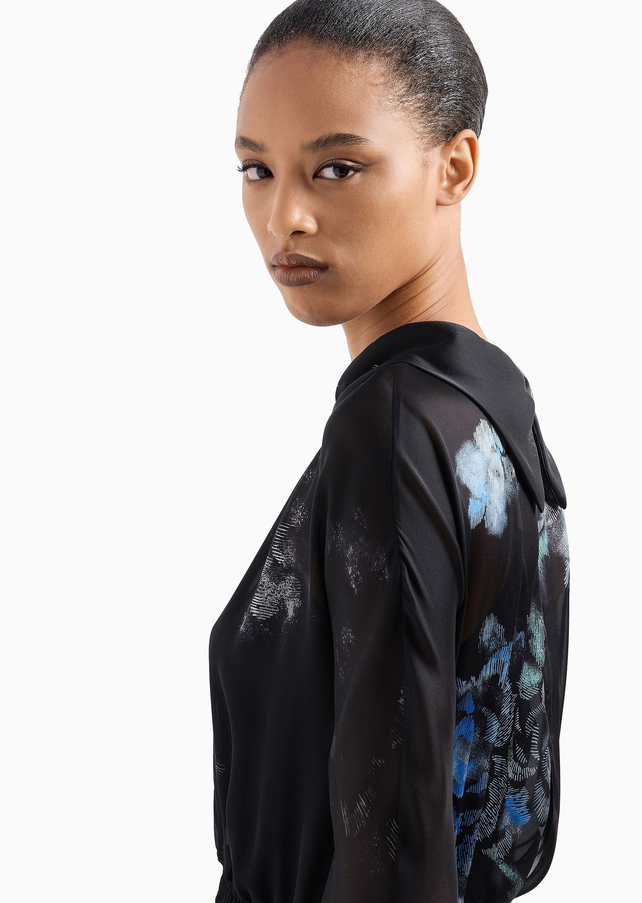 Silk charmeuse long dress in a floral print - 5