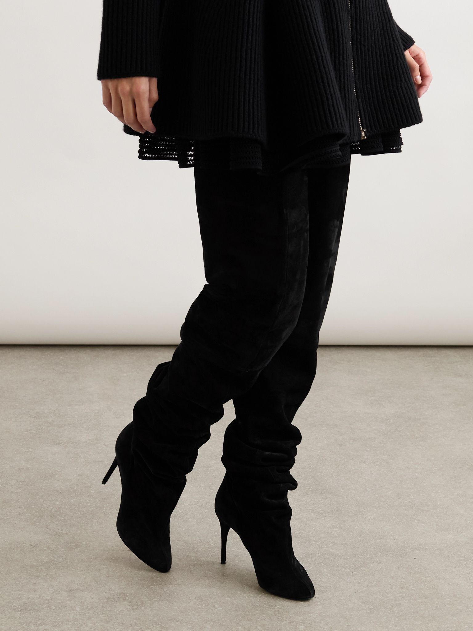 Suede over-the-knee boots Black - 2