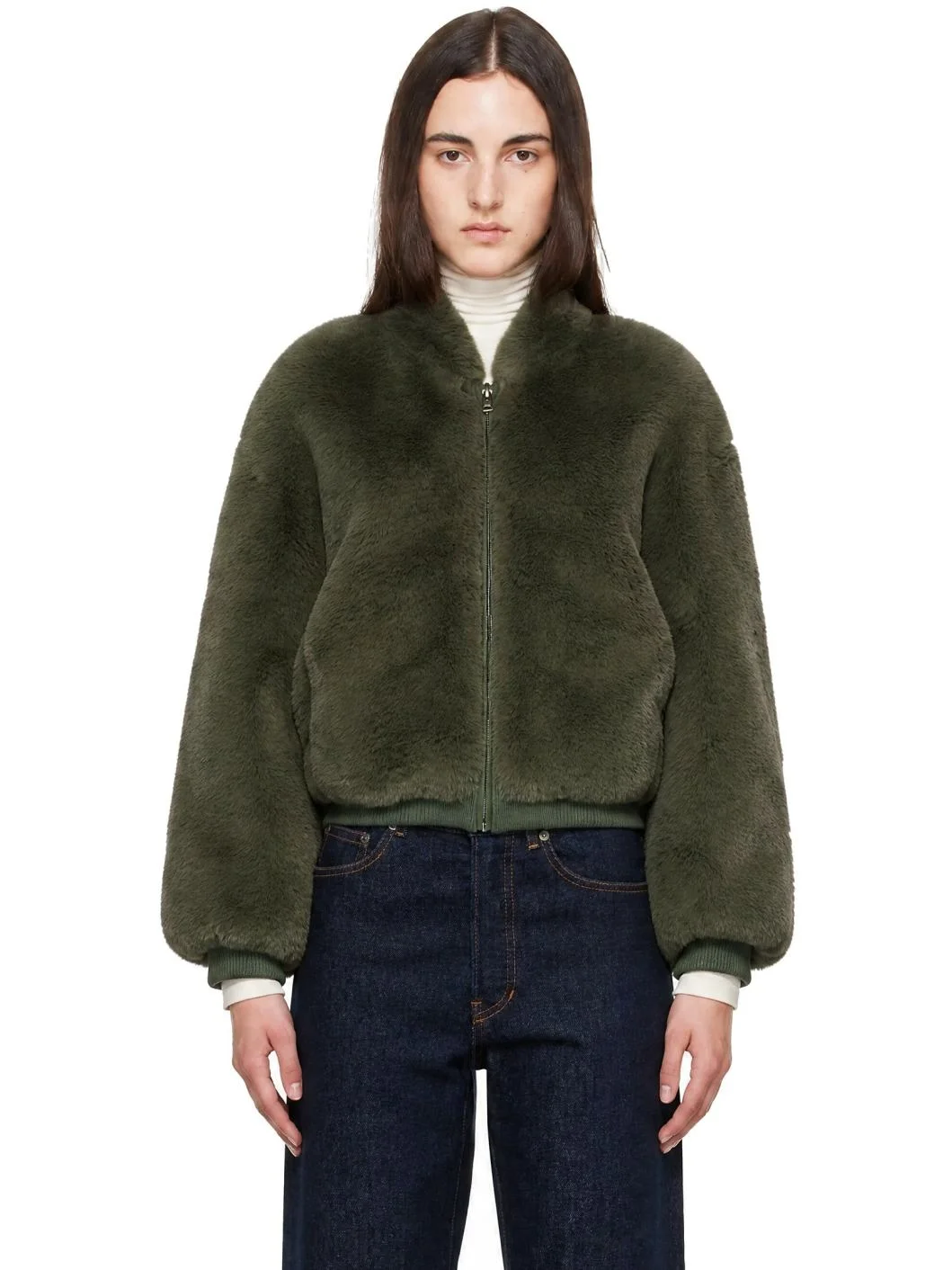 Green Senna Collarless Faux-Fur Jacket - 1
