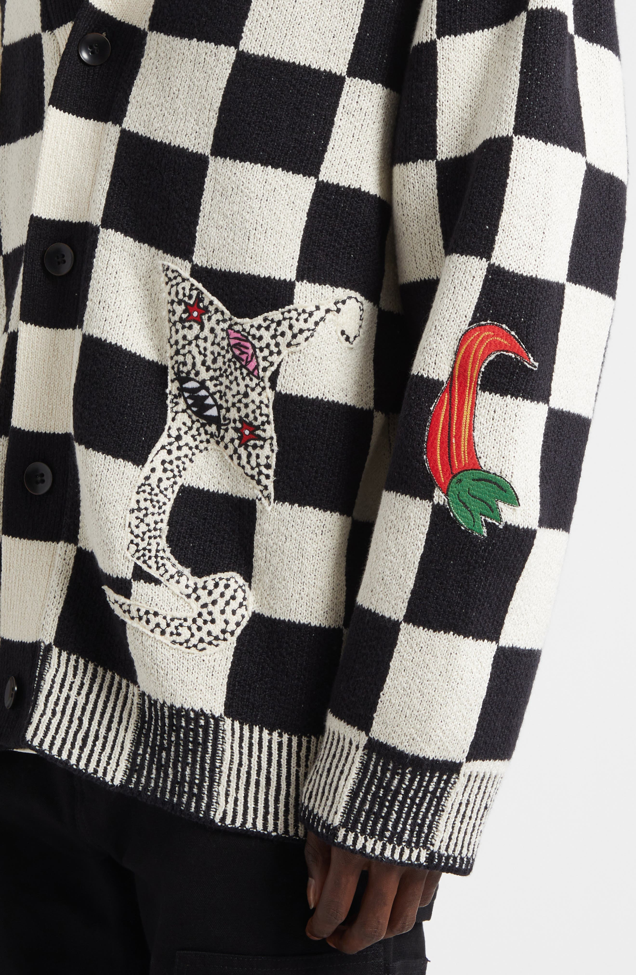 The Elder Statesman Nora Lite Creatures Cardigan in Black/Natural Check at Nordstrom - 4