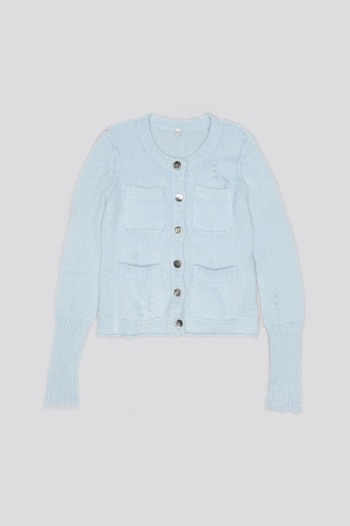 ELONGATED SHRUNKEN CREWNECK CARDIGAN - LIGHT BLUE - 4