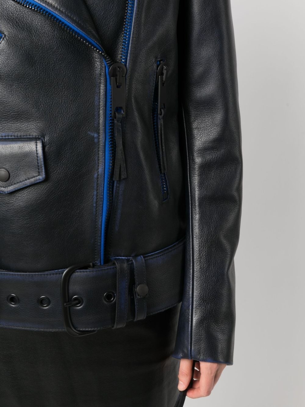 contrast-trim leather jacket - 5