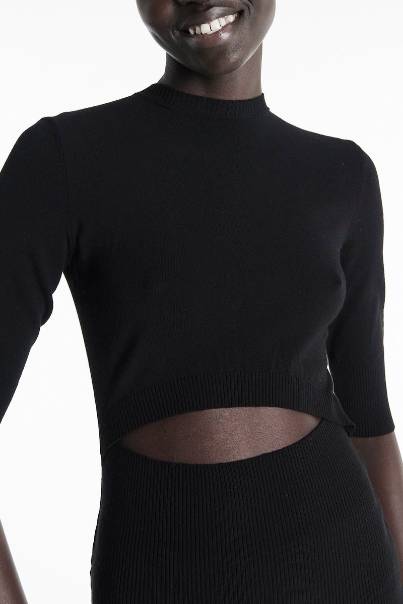 A.W.A.K.E. MODE KNIT TOP DRESS BLACK WHITE outlook