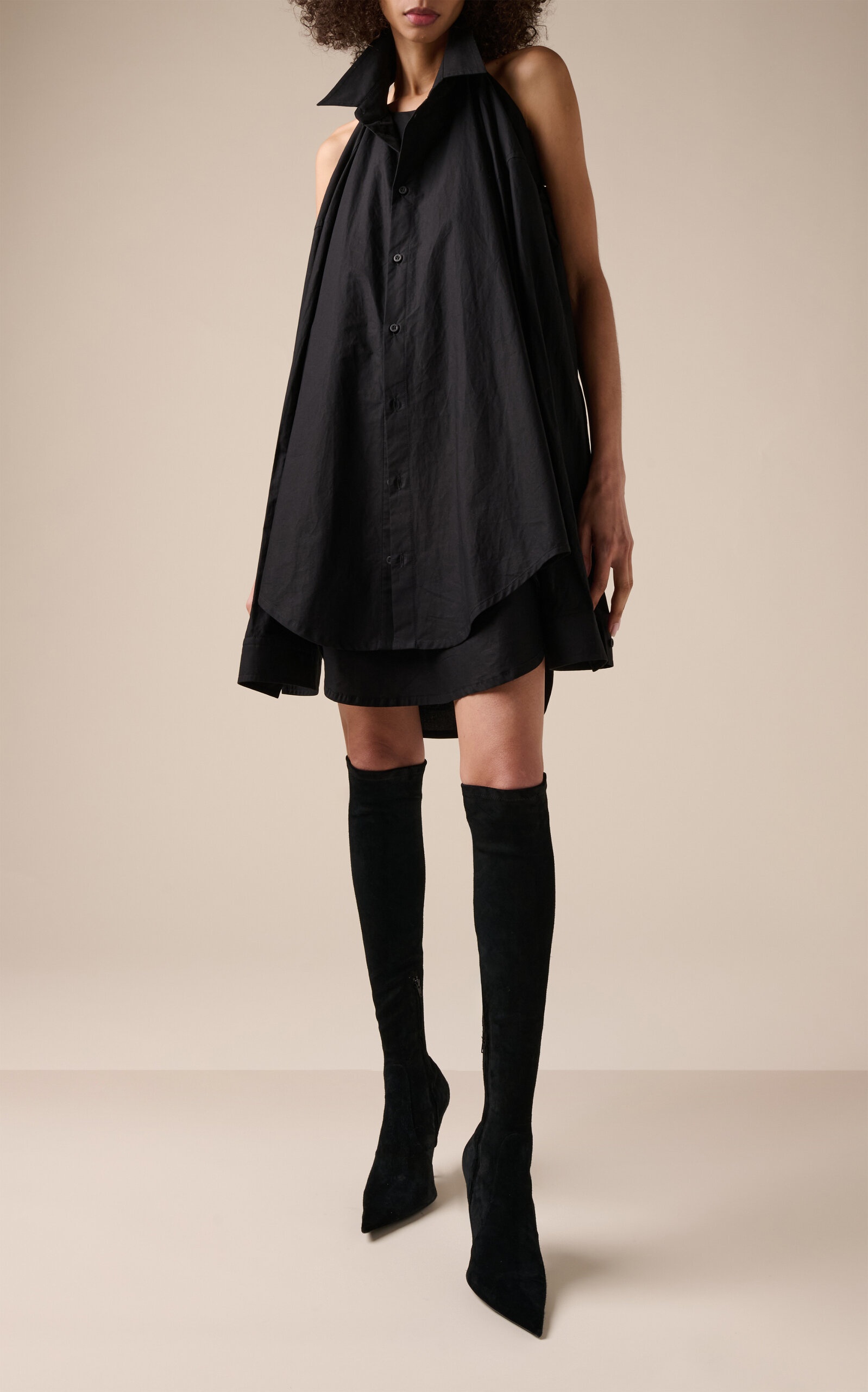 Suspended Cotton Mini Shirt Dress black - 3