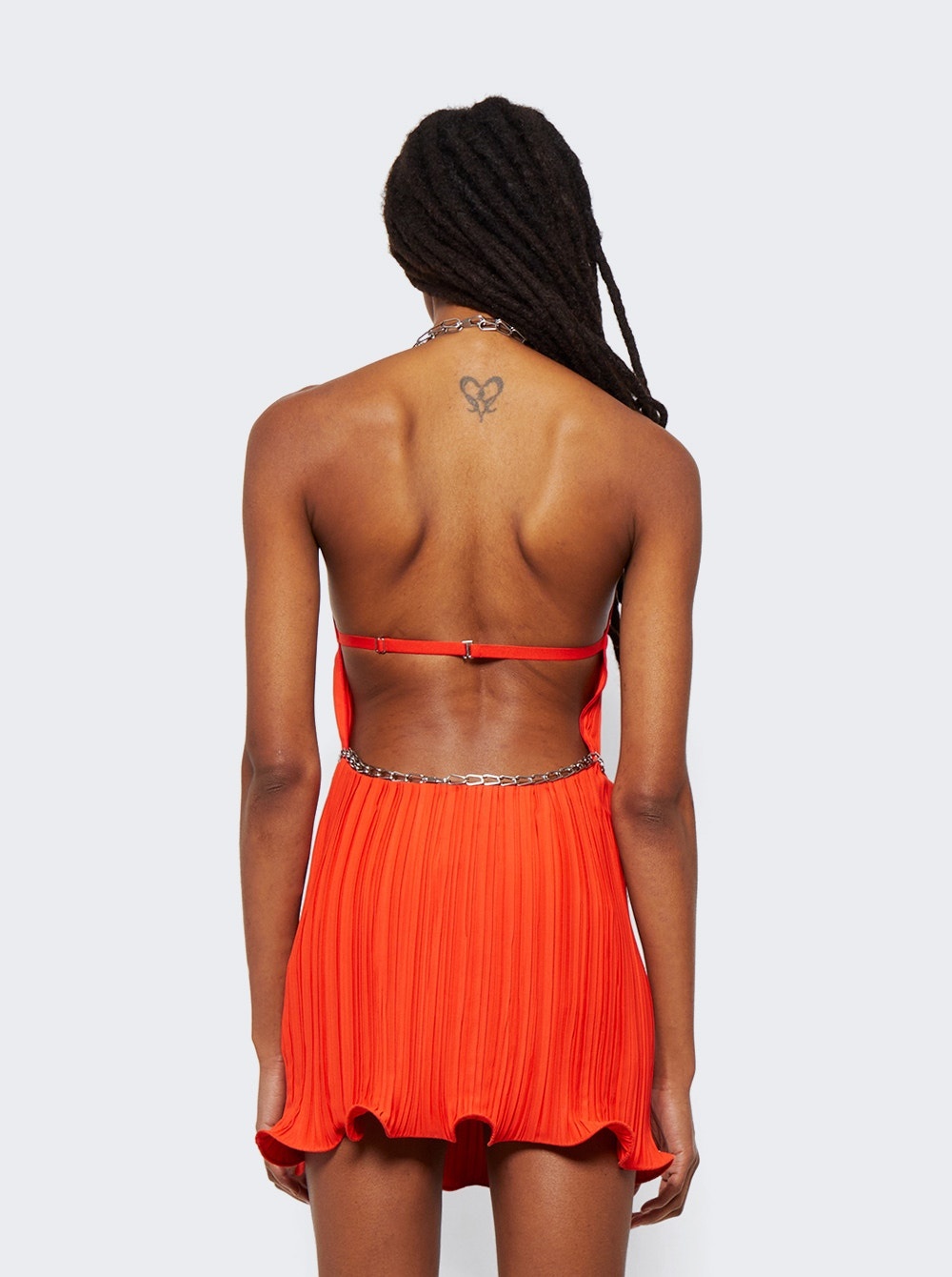 Chain Pleat Halter Mini Dress Fuchsia And Vermilion - 5