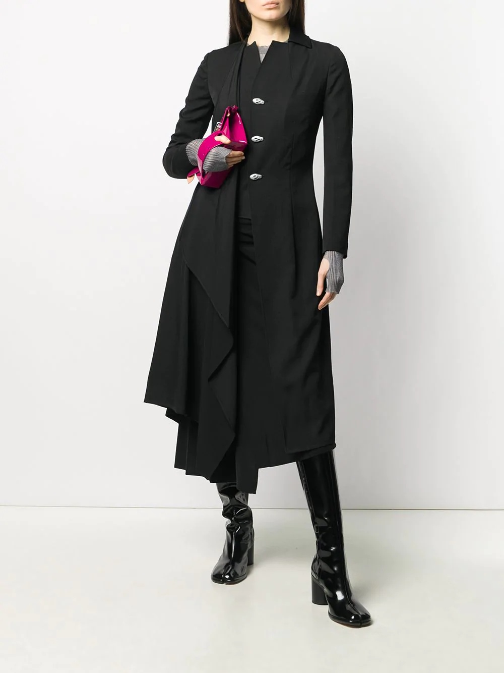 skull-button coat with draped detailing - 2