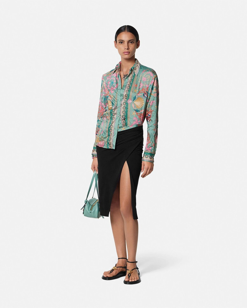VERSACE Underwater Barocco Draped Midi Skirt outlook
