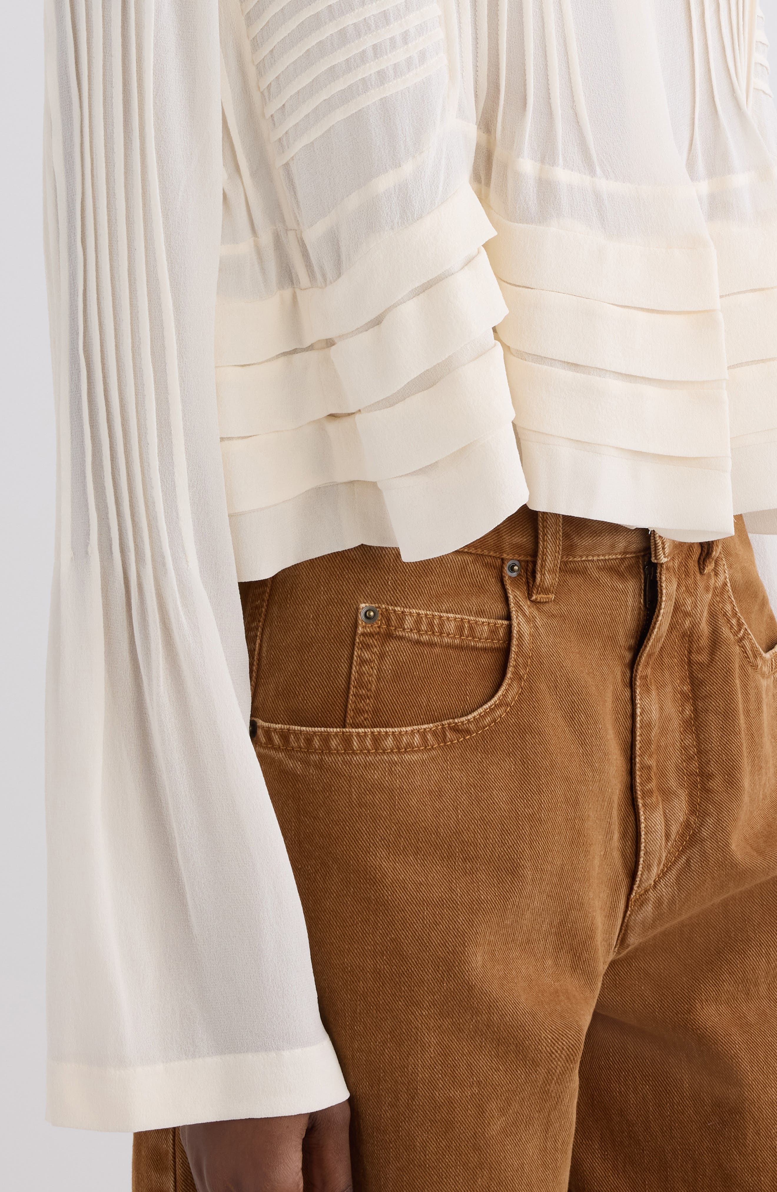 Isabel Marant Carolia Pintuck Silk Snap-Up Shirt in Ecru at Nordstrom - 5