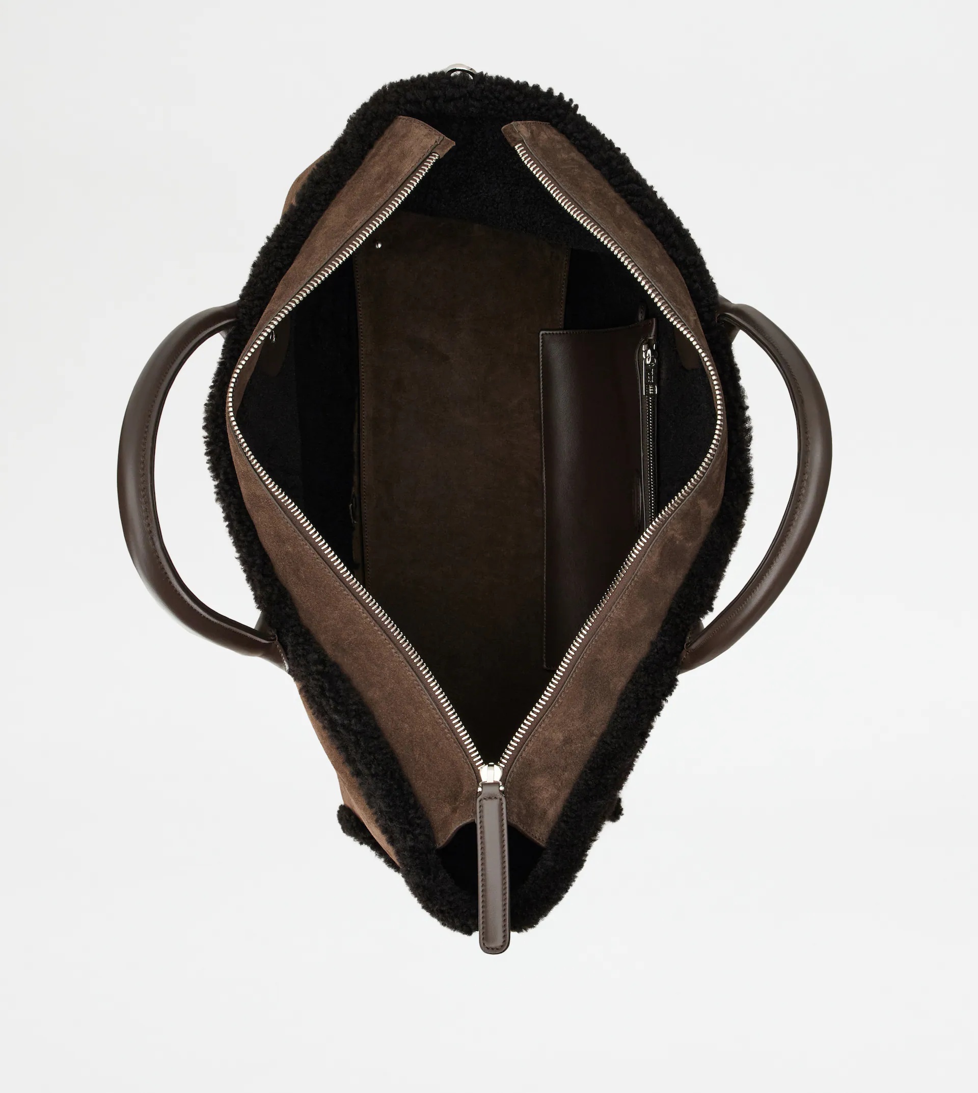 TOD'S DI BAG IN SUEDE AND SHEARLING LARGE - BROWN - 5