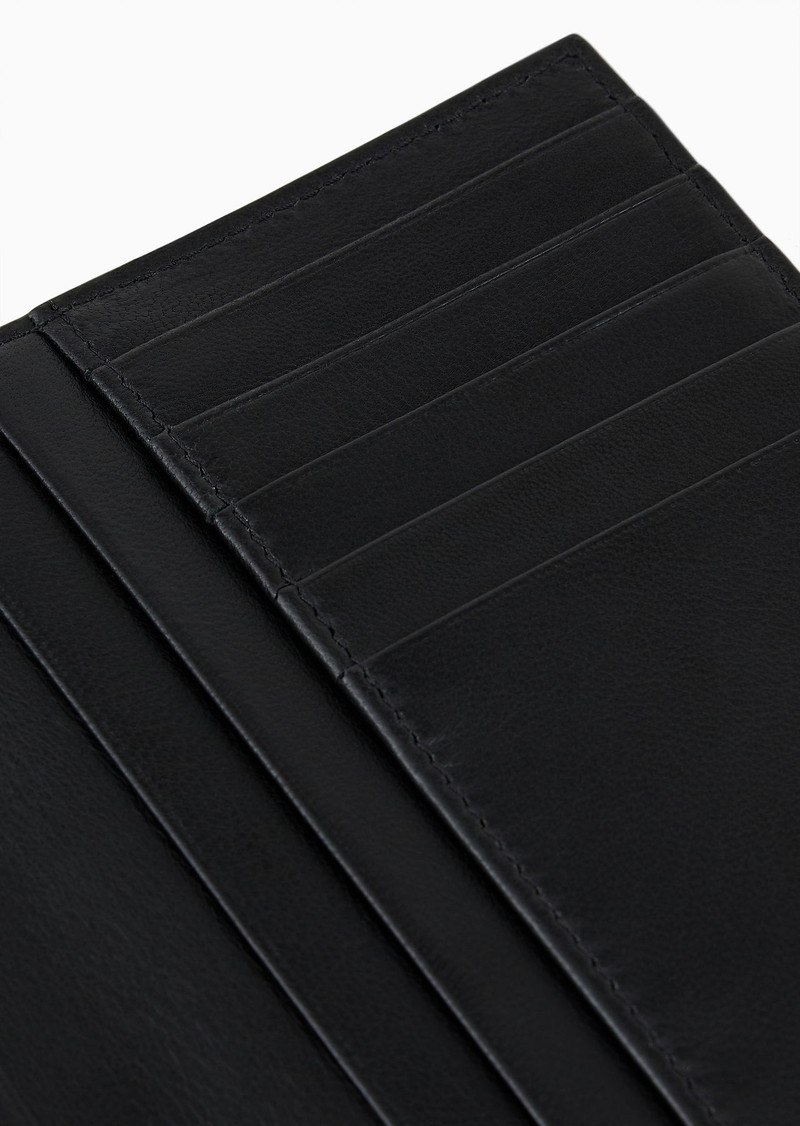 Leather bifold passport holder with embroidered logo 4