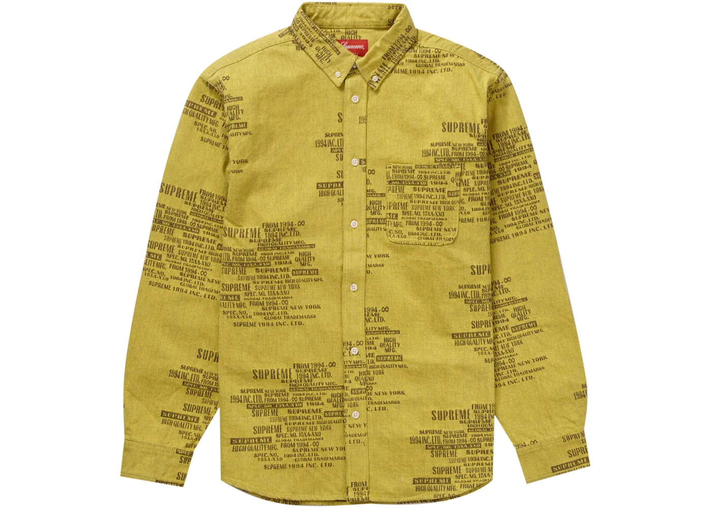 Supreme Trademark Jacquard Denim Shirt Washed Yellow - 1